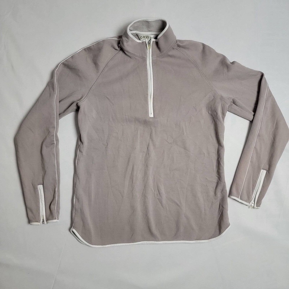Orvis Passport Womens M Pullover 1/4 Zip Pima Cotton Gray White Trim
